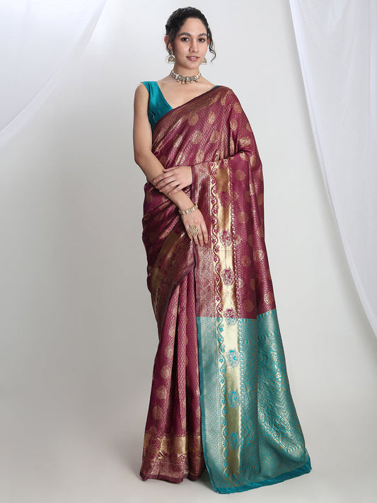 Janasya Purple Silk Blend Ethnic Motifs Jacquard Grab2Buy