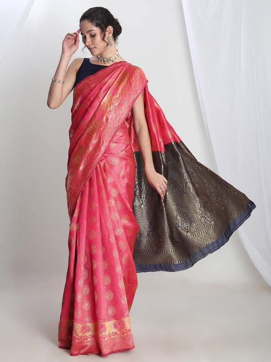 Janasya Pink Silk Blend Ethnic Motifs Jacquard Grab2Buy