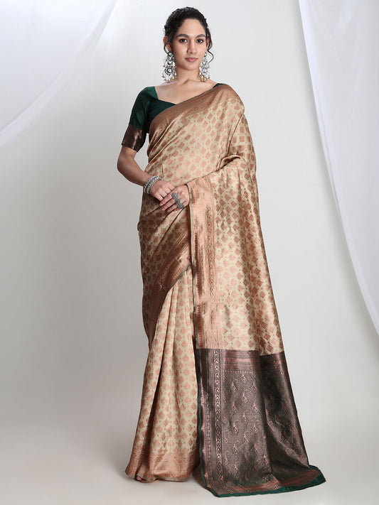 Janasya Beige Silk Blend Ethnic Motifs Jacquard Grab2Buy