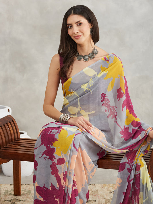 Janasya Grey Georgette Abstract Printed Grab2Buy