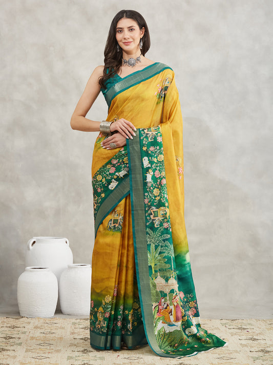 Janasya Mustard Silk Blend Ethnic Motifs Printed Grab2Buy