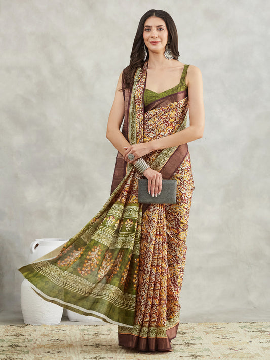 Janasya Burgundy Silk Blend Paisley Printed Grab2Buy