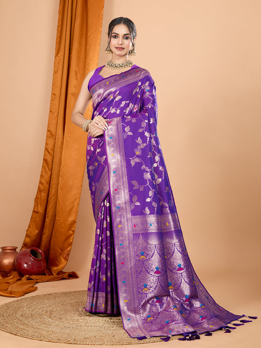 Dwija Fashion Blue Party Wear Banarsi Silk With Jari Weaving Work Saree With Unstitched Blouse