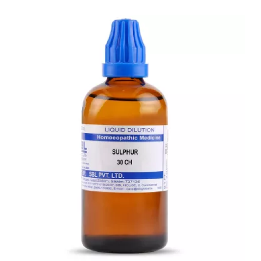 SBL Homeopathy Sulphur Dilution (30 ML / 100 ML) For Eczema Acidity