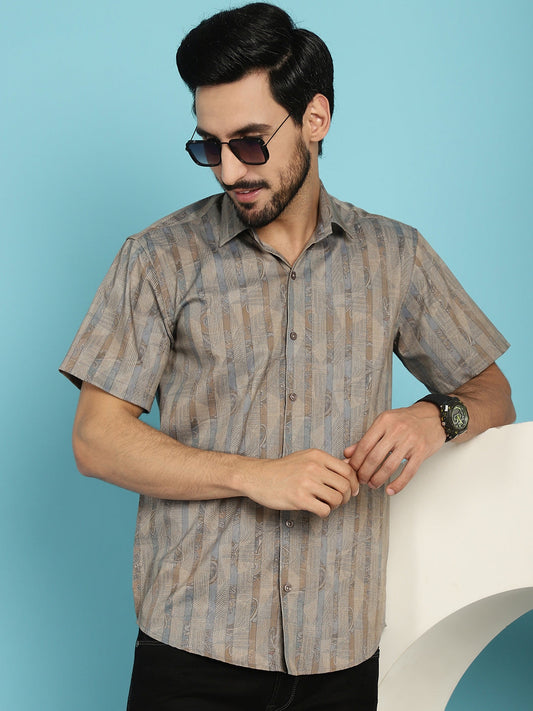 Indian Needle Men's Floral Printed Casual Shirt - Beige | Swadesiicart