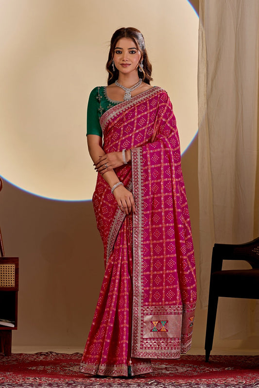 Dwija Fashion Women'S Party Wear Embroidery Vichitra Cp Designer Saree With Unstitched Blouse-Pink