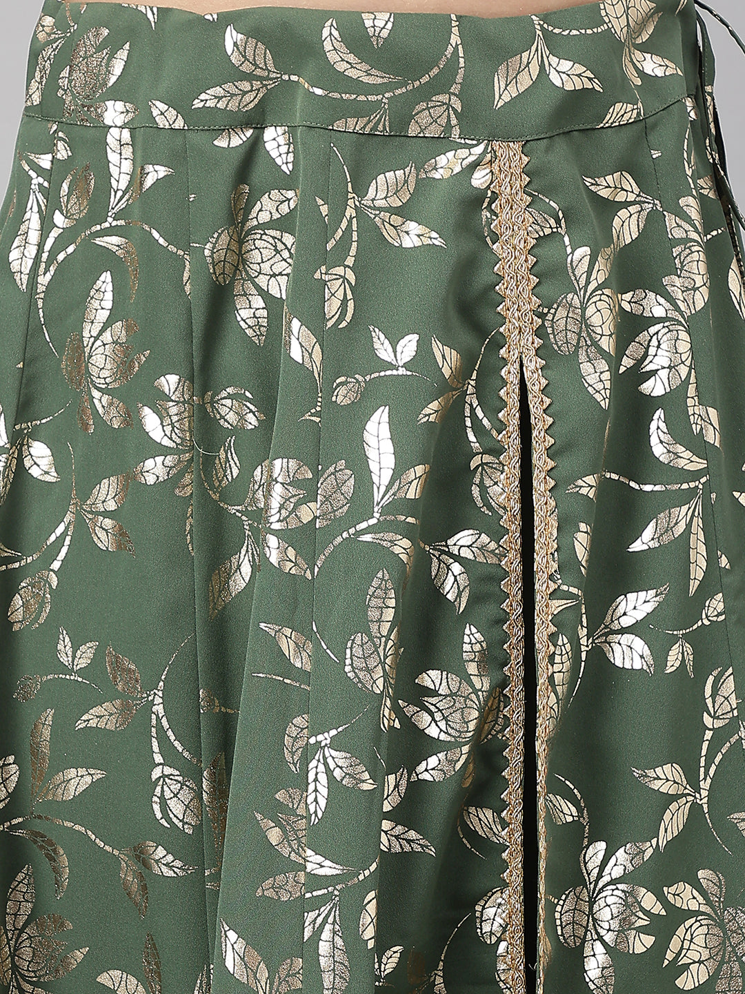 Janasya Women's Olive Green Crepe Solid Lehenga Choli With Pant - Grab2buy