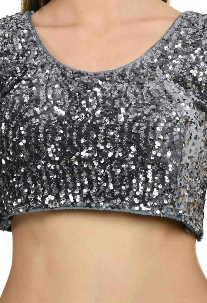 All Season Wear Gray And Blue Ruffled
