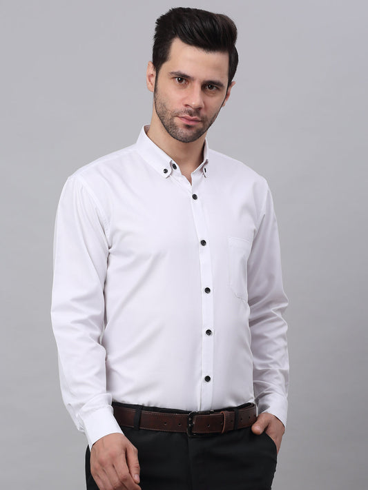 Jainish Men's Cotton Solid Button Down Formal Shirts - White