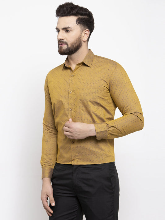 Jainish Yellow Men's Cotton Polka Dots Formal Shirts ( SF 739Mustard )