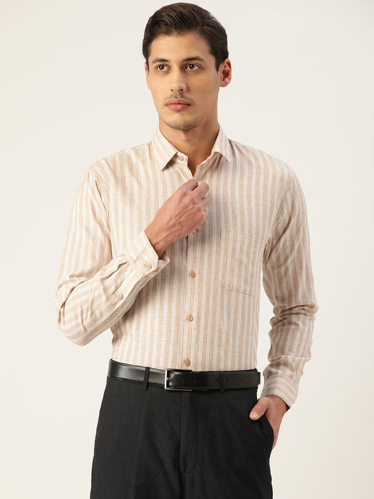 Jainish Men's Cotton Striped Formal Shirts ( SF 795Beige )