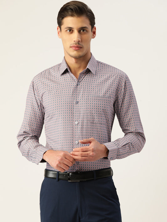 Jainish Men's Cotton Micro Checked Formal Shirts - Grey