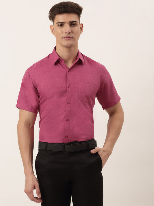 Jainish Men's Cotton Solid Half Sleeve Formal Shirts ( SF 811Pink )