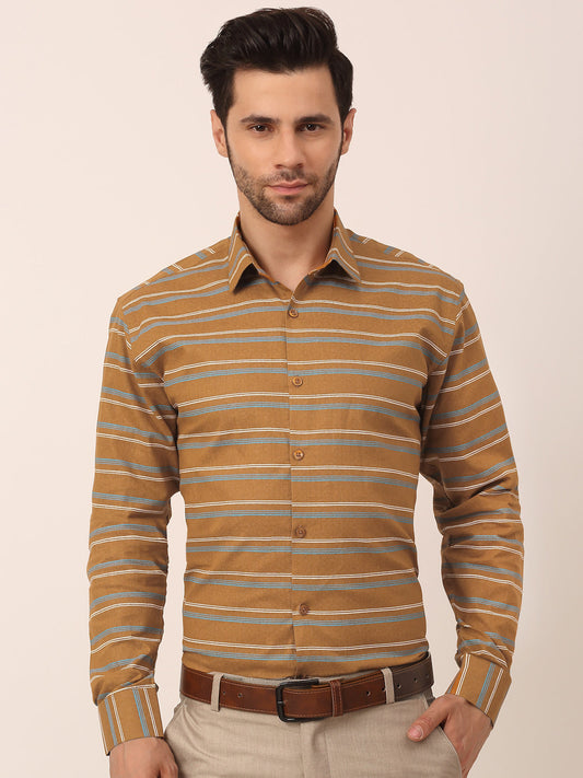 Jainish Men's Cotton Striped Formal Shirts ( SF 820Mustard )