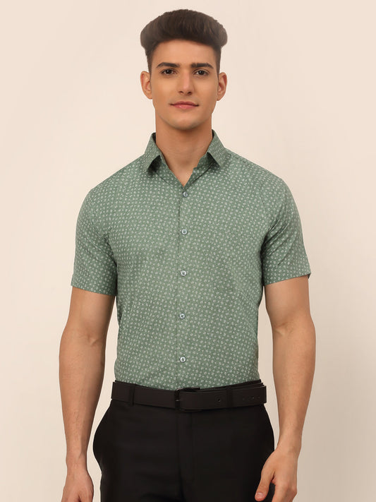 Jainish Men's Cotton Printed Formal Shirts - Green