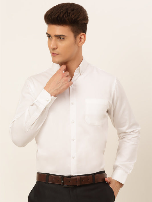 Jainish Men's Cotton Solid Formal Shirt - White
