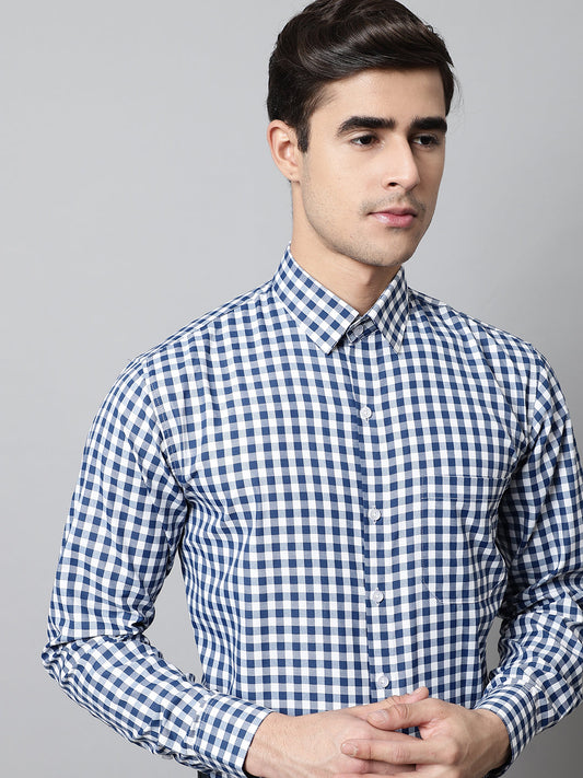 Jainish Men's Blue Checks Pure Cotton Formal Shirt