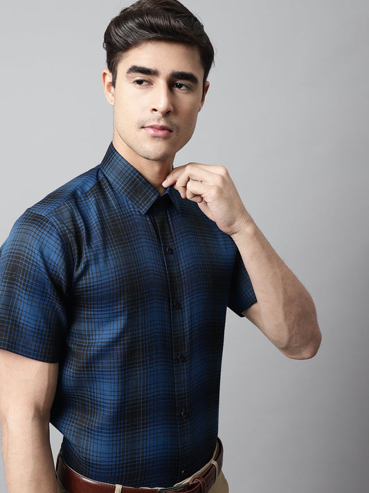 Jainish Men's Peacock Checks Regular Fit Cotton Formal Shirt