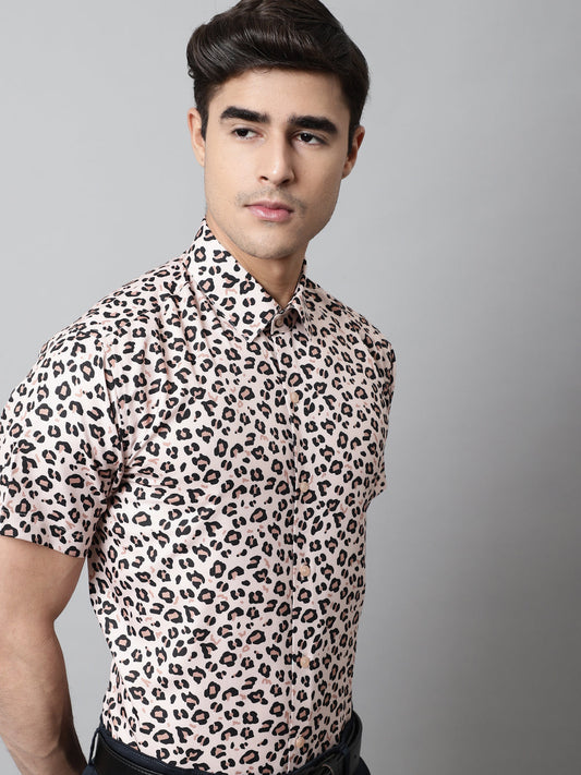 Jainish Men's Cream Classic Printed Formal Shirt - Cream