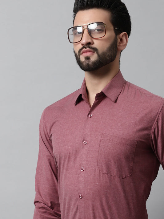 Jainish Men's Maroon Classic Slim Fit Solid Formal Shirt