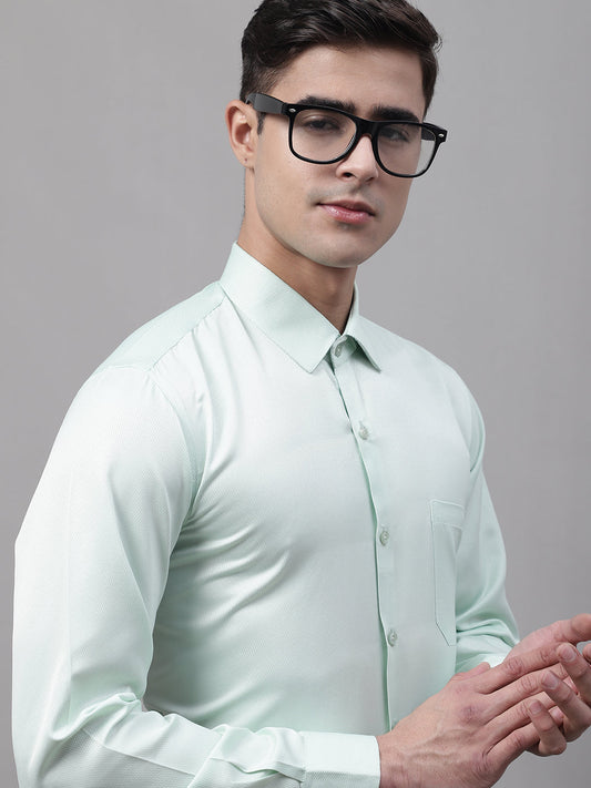 Jainish Men's Light-Green Dobby Textured Formal Shirt