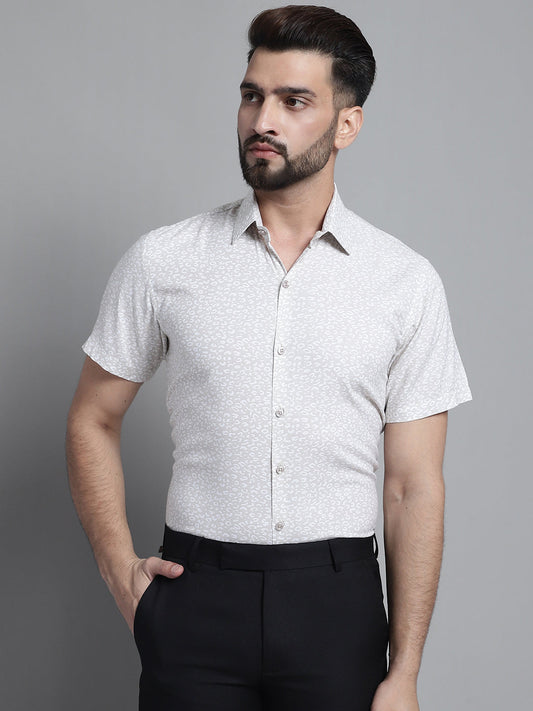Jainish Men's Printed Formal Shirt - Beige