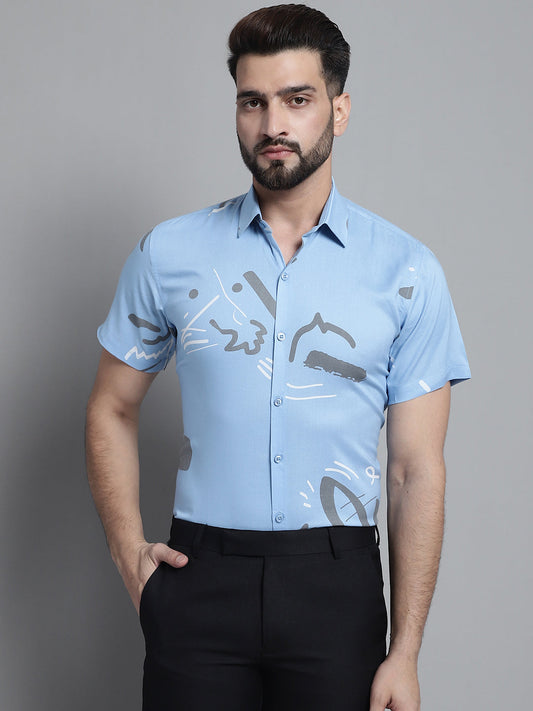 Jainish Men's Printed Formal Shirt - Sky Blue