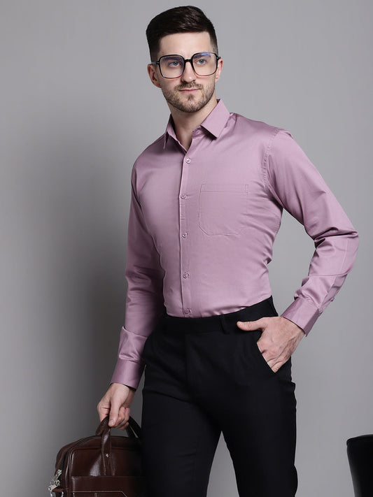 Jainish Men's Cotton Solid Formal Shirt - Magenta