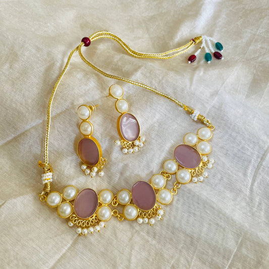 Light Pink Druzzy Stone Necklace Set By House of Ree