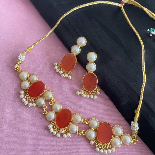 Orange Druzzy Stone Necklace Set By House of Ree