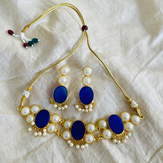 Blue Druzzy Stone Necklace Set By House of Ree