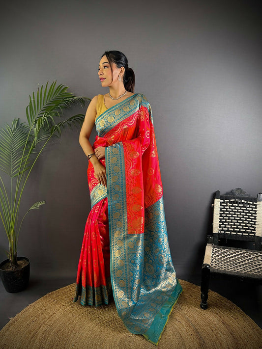 Joban Fashion Turquoise Butti Banarasi Silk Sarees | Swadesiicart