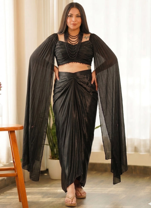 Vegaa Fashion Black Beads Chinon Silk Indo Western Suit Grab2Buy Vegaa Fashion Grab2Buy