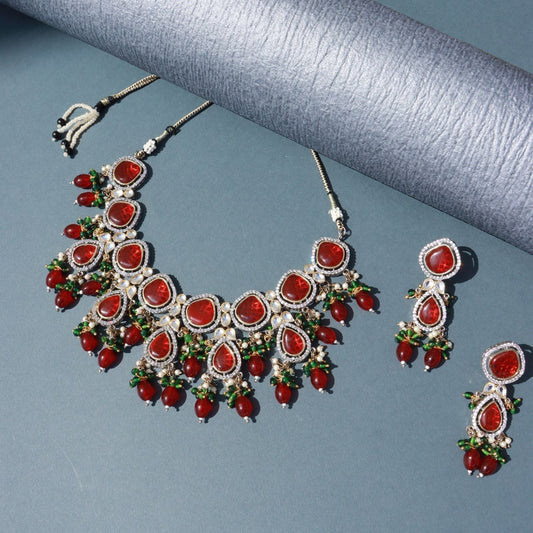 Ishika Red Polki Kundan Neckpiece - Wahe Jewels | Grab2Buy