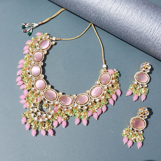Noor Pink Polki Kundan Neckpiece - Wahe Jewels | Grab2Buy