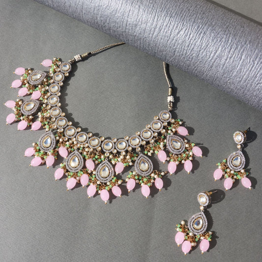 Saanvi Pink Polki Kundan Neckpiece - Wahe Jewels | Grab2Buy