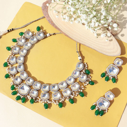 Taapsee Green Polki Kundan Neckpiece - Wahe Jewels Noz2Toz