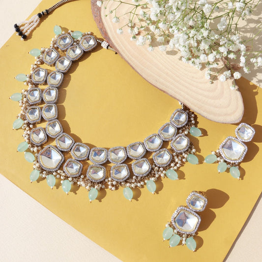 Taapsee Turquoise Polki Kundan Neckpiece - Wahe Jewels Noz2Toz