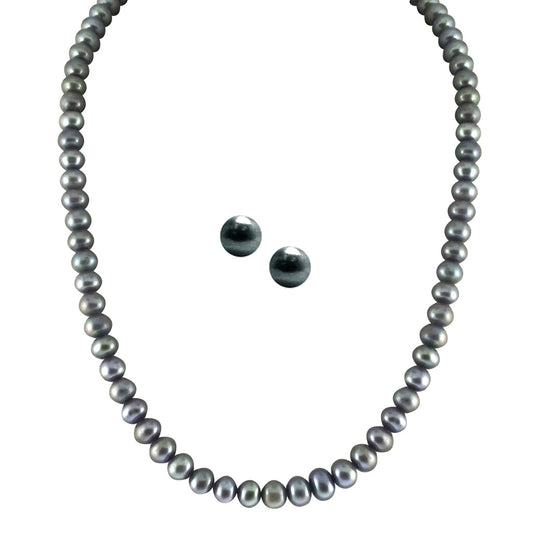 J Pearls Single Line Grey Pearl Set - Real Pearl Jewelry - Grab2buy