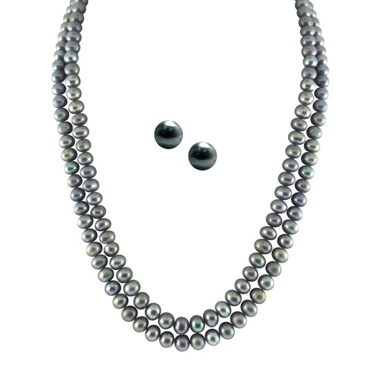 J Pearls 2 String Grey Pearl Set - Real Pearl Jewelry - Grab2buy