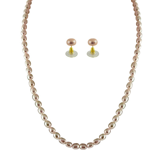 J Pearls Single Line Peach Pearl Set - Real Pearl Jewelry - Grab2buy