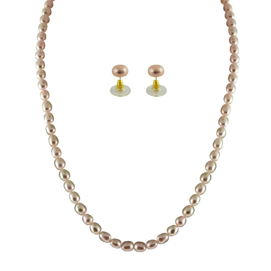 J Pearls Single Line Peach Pearl Set - Real Pearl Jewelry - J Pearls