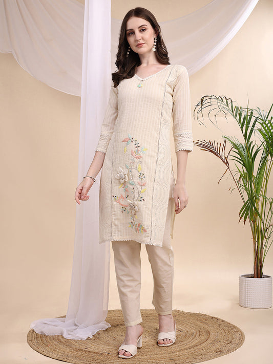 Mirror And Hand Embroidered Co Ords, Cream - Hiral Fashion