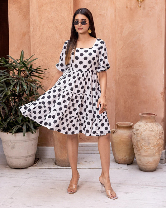 Sonakshi Women's White & Black Rayon Digital Print Full Round Flair Anarkali Gown Set