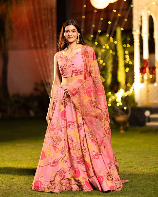 Sonakshi Women's Pink Air Tex Chinon Digital Printed Lehenga Choli With Dupatta