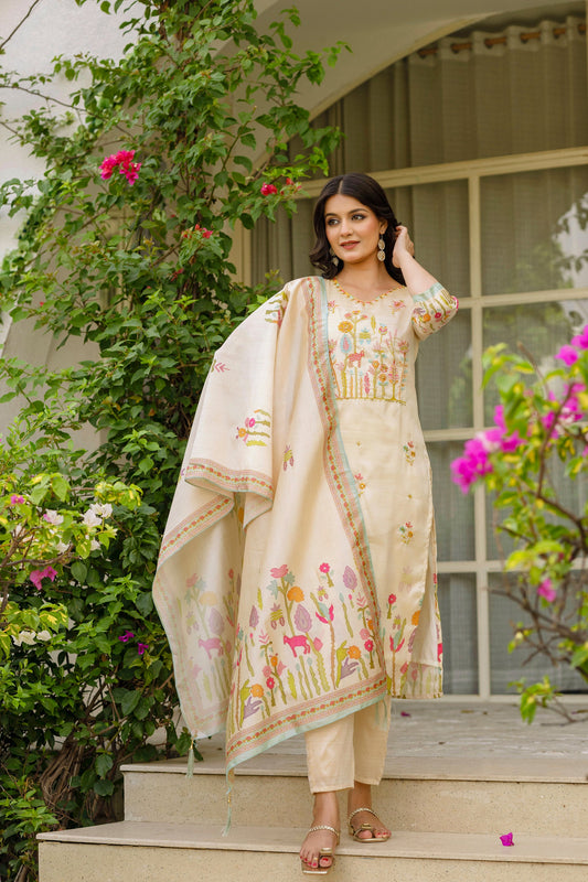 Sonakshi Women's Chandan Viscose Assam Silk Kurta Set With Dupatta