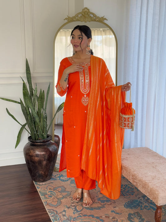 Sonakshi Women's Fenta Viscose Chanderi Kurta Set with Dupatta