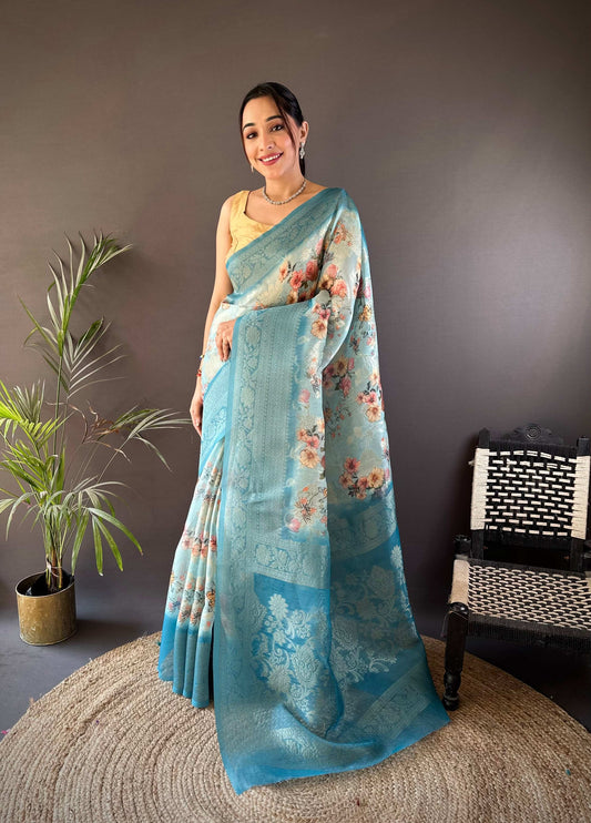 Sonakshi Women's Feroji Blend Silk Jacquard Woven Traditional Saree with Blouse