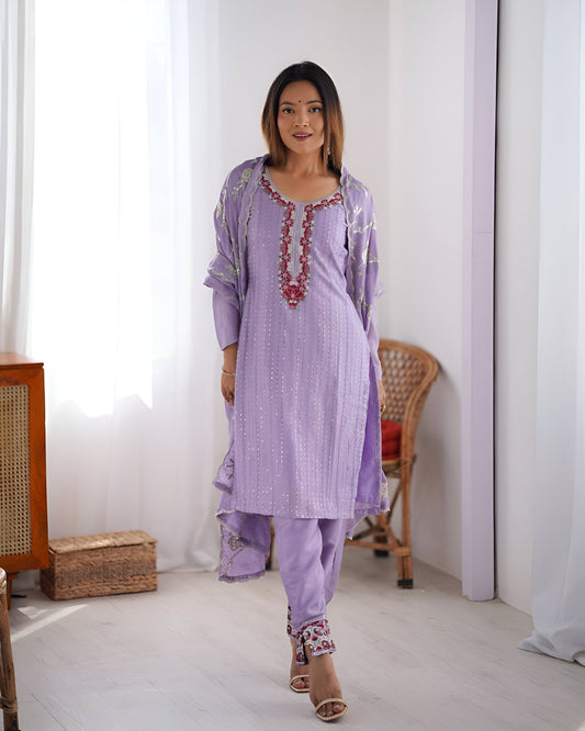 Lehenga Mart Designer Kurta Suit With Dupatta - Lavender
