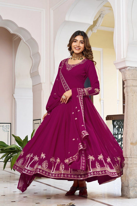 Prazu Fashion Purple Georgette Thread With Sequence Work Anarkali Suit